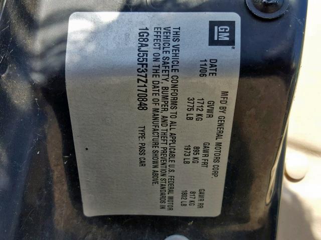 1G8AJ55F37Z170848 - 2007 SATURN ION LEVEL GREEN photo 10
