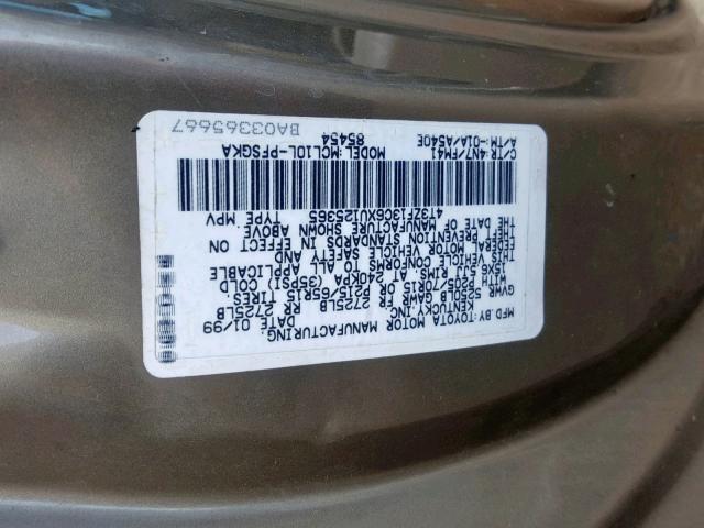 4T3ZF13C6XU125365 - 1999 TOYOTA SIENNA LE GOLD photo 10