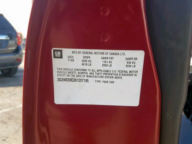 2G2WC58C261207195 - 2006 PONTIAC GRAND PRIX RED photo 10