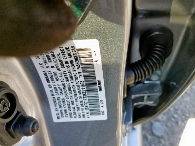 19XFC1F73KE211683 - 2019 HONDA CIVIC EXL 银色 照片 10