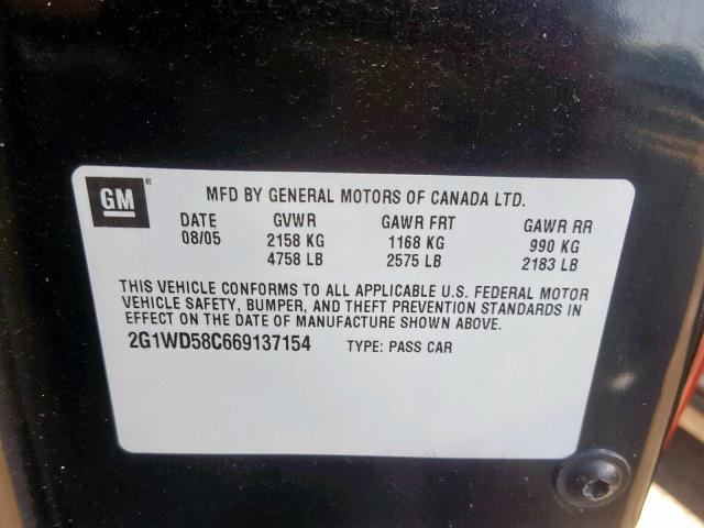 2G1WD58C669137154 - 2006 CHEVROLET IMPALA SUP Қара фото 10