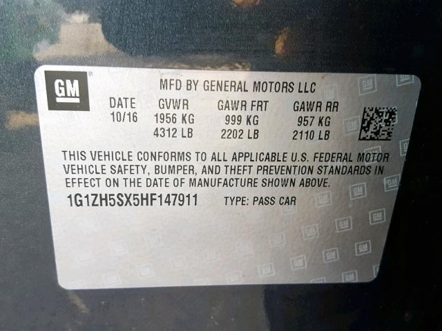 1G1ZH5SX5HF147911 - 2017 CHEVROLET MALIBU PRE 灰色 照片 10