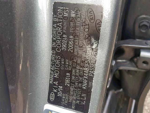 KNAFX4A83F5353181 - 2015 KIA FORTE EX GRAY photo 10