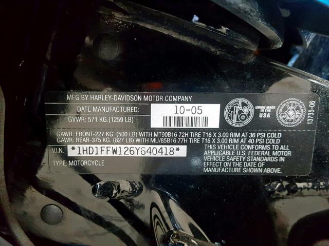 1HD1FFW126Y640418 - 2006 HARLEY-DAVIDSON FLHTCI BLUE photo 10