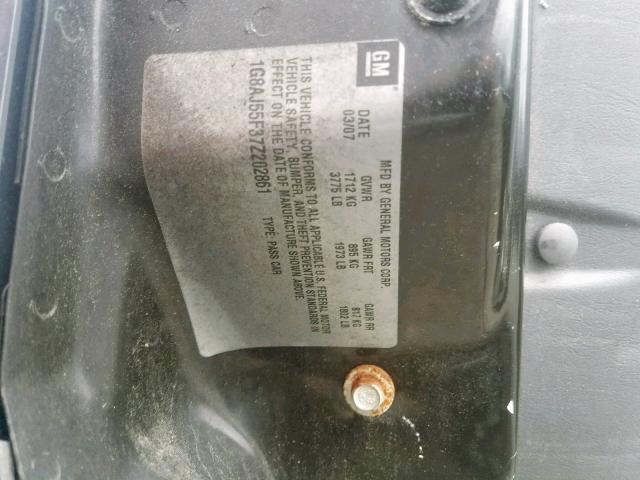 1G8AJ55F37Z202861 - 2007 SATURN ION LEVEL BLACK photo 10