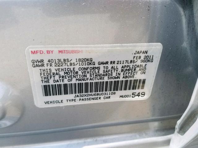 JA32X2HU6BU031108 - 2011 MITSUBISHI LANCER ES/ SILVER photo 10