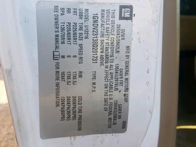 1GNDV23138D201731 - 2008 CHEVROLET UPLANDER L 白色 照片 10