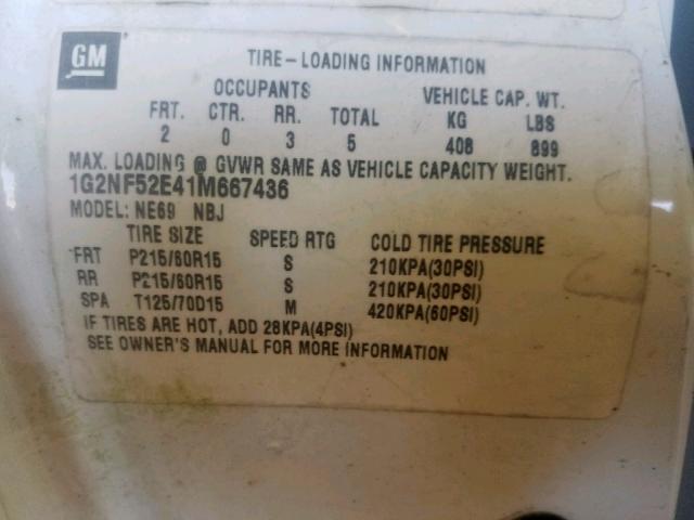 1G2NF52E41M667436 - 2001 PONTIAC GRAND AM S WHITE photo 10