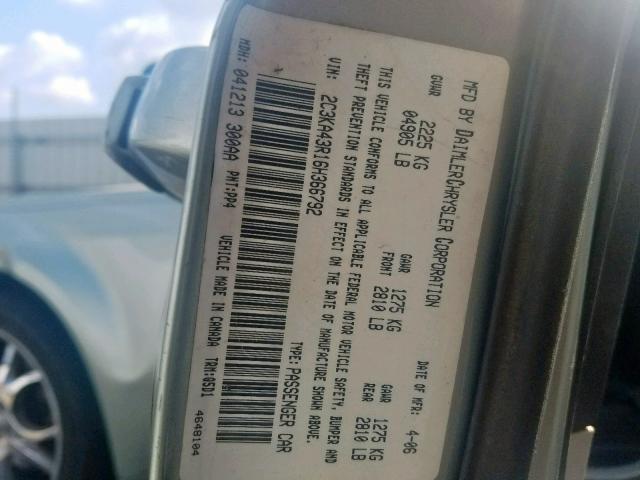 2C3KA43R16H366792 - 2006 CHRYSLER 300 BLUE photo 10