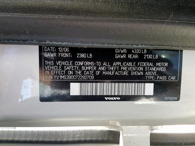 YV1MS390072292709 - 2007 VOLVO S40 2.4I SILVER photo 10