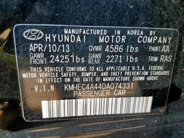 KMHEC4A44DA074331 - 2013 HYUNDAI SONATA HYB BLACK photo 10