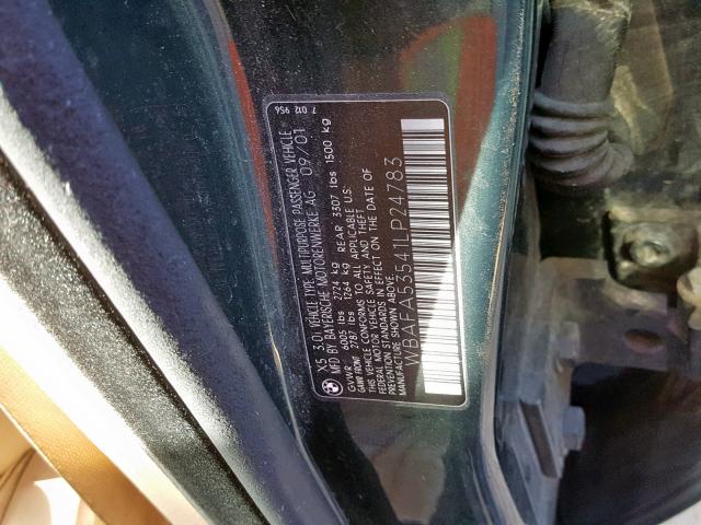 WBAFA53541LP24783 - 2001 BMW X5 3.0I GREEN photo 10