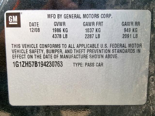 1G1ZH57B194230763 - 2009 CHEVROLET MALIBU 1LT 黑色 照片 10