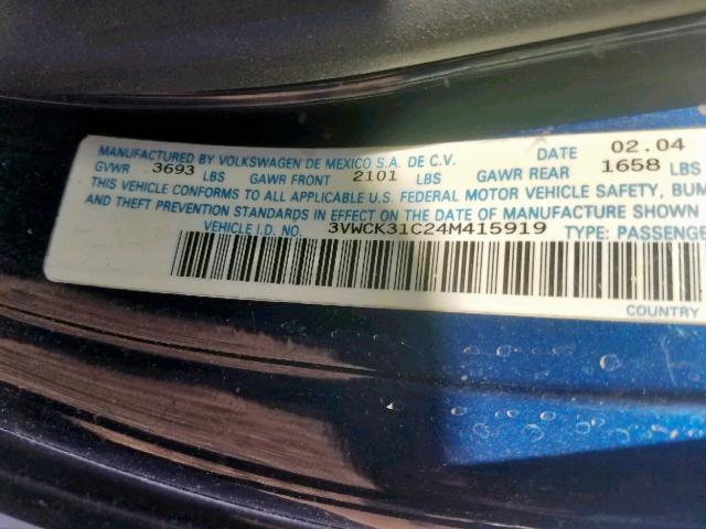 3VWCK31C24M415919 - 2004 VOLKSWAGEN NEW BEETLE 蓝色 照片 10