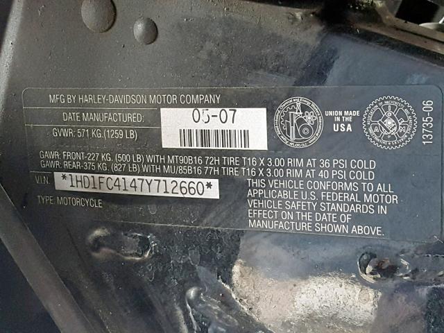 1HD1FC4147Y712660 - 2007 HARLEY-DAVIDSON FLHTCUI PURPLE photo 10