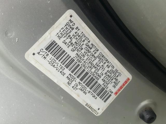 JT8BF28G710336488 - 2001 LEXUS ES 300 SILVER photo 10