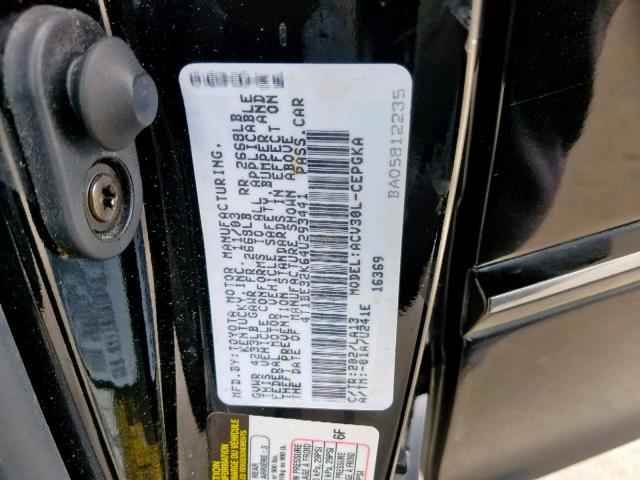 4T1BE32K64U293441 - 2004 TOYOTA CAMRY LE BLUE photo 10