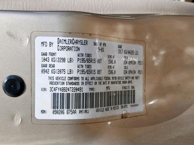 3C4FY48B24T220491 - 2004 CHRYSLER PT CRUISER BEIGE photo 10