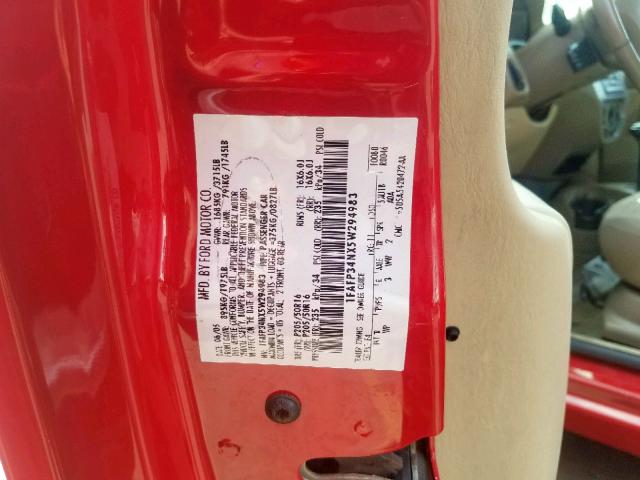 1FAFP34NX5W294983 - 2005 FORD FOCUS ZX4 RED photo 10