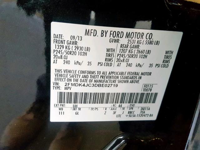 2FMDK4JC3DBE02719 - 2013 FORD EDGE SEL BLACK photo 10