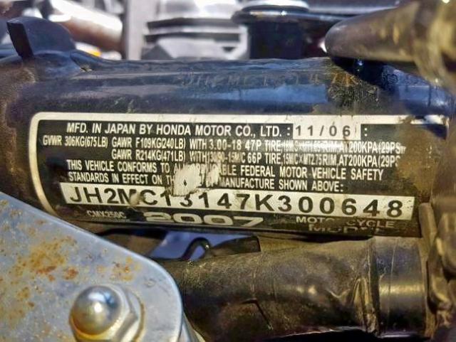 JH2MC13147K300648 - 2007 HONDA CMX250 C BLACK photo 10