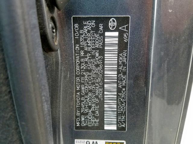 JTKDE167590296913 - 2009 TOYOTA SCION TC გრაფიტი ფოტო 10