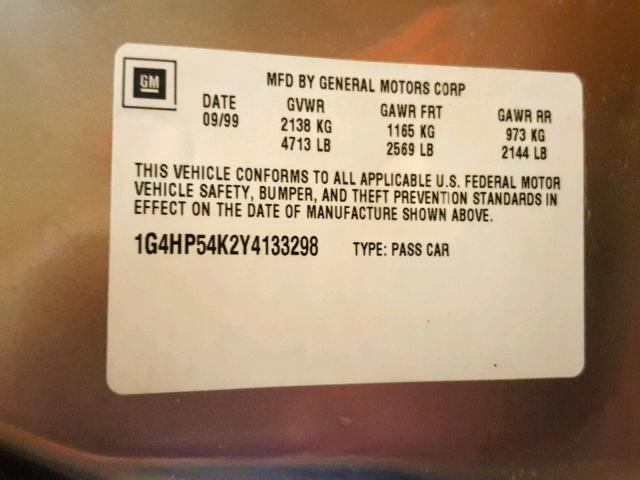 1G4HP54K2Y4133298 - 2000 BUICK LESABRE CU TAN photo 10