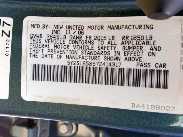 5Y2SL65857Z414317 - 2007 PONTIAC VIBE BLUE photo 10