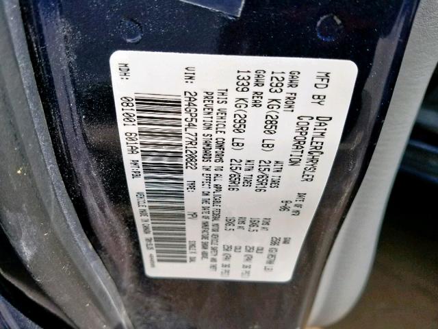 2A4GP54L77R120822 - 2007 CHRYSLER TOWN & COU BLUE photo 10