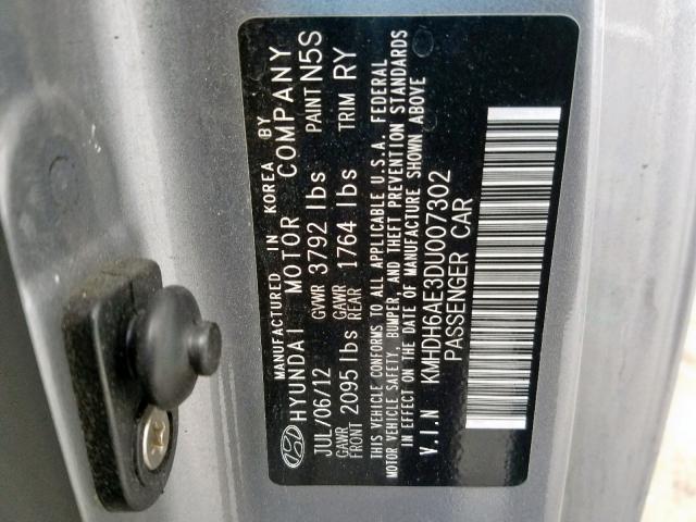 KMHDH6AE3DU007302 - 2013 HYUNDAI ELANTRA CO GRAY photo 10