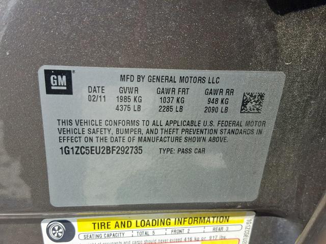 1G1ZC5EU2BF292735 - 2011 CHEVROLET MALIBU 1LT 棕色 照片 10