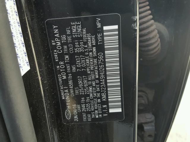 KM8J23A49HU267560 - 2017 HYUNDAI TUCSON SE BLACK photo 10