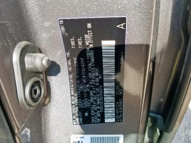 5TDYZ3DC0KS966458 - 2019 TOYOTA SIENNA LIM GRAY photo 10