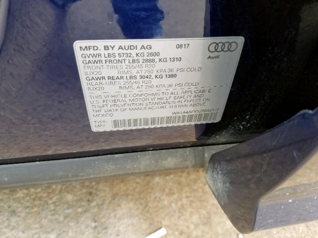 WA1A4AFY7J2043472 - 2018 AUDI SQ5 PREMIU BLUE photo 10