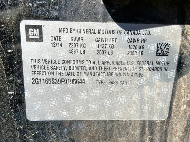 2G1165S39F9195644 - 2015 CHEVROLET IMPALA LTZ BLACK photo 10