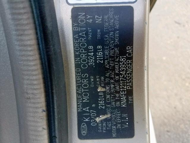 KNAFE121175439581 - 2007 KIA SPECTRA EX GOLD photo 10