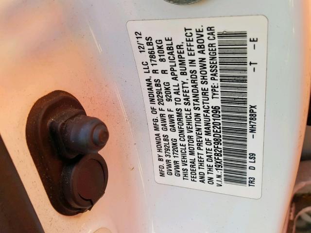 19XFB2F98DE201096 - 2013 HONDA CIVIC EXL 白色 照片 10