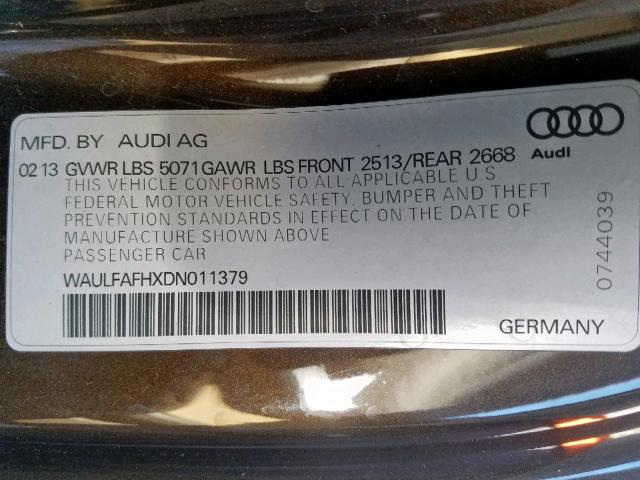 WAULFAFHXDN011379 - 2013 AUDI A5 PREMIUM BROWN photo 10