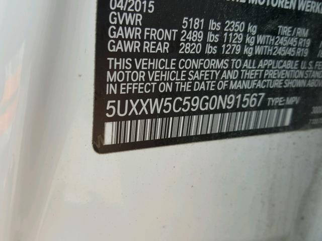 5UXXW5C59G0N91567 - 2016 BMW X4 XDRIVE3 WHITE photo 10