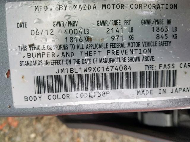 JM1BL1W9XC1674084 - 2012 MAZDA 3 S SILVER photo 10