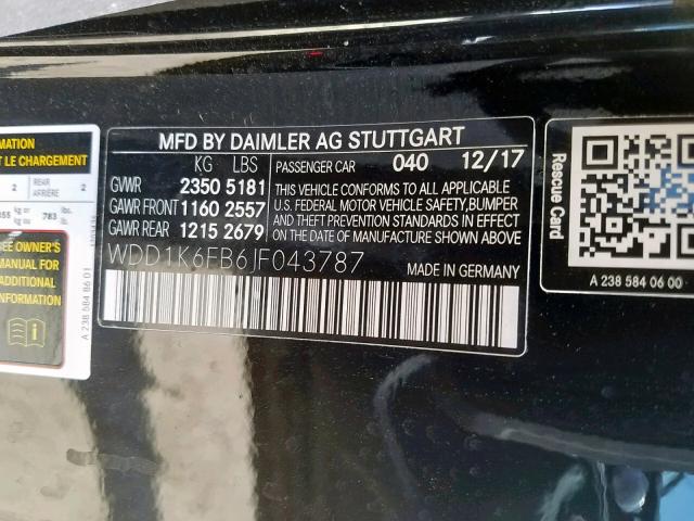 WDD1K6FB6JF043787 - 2018 MERCEDES-BENZ E 400 BLACK photo 10