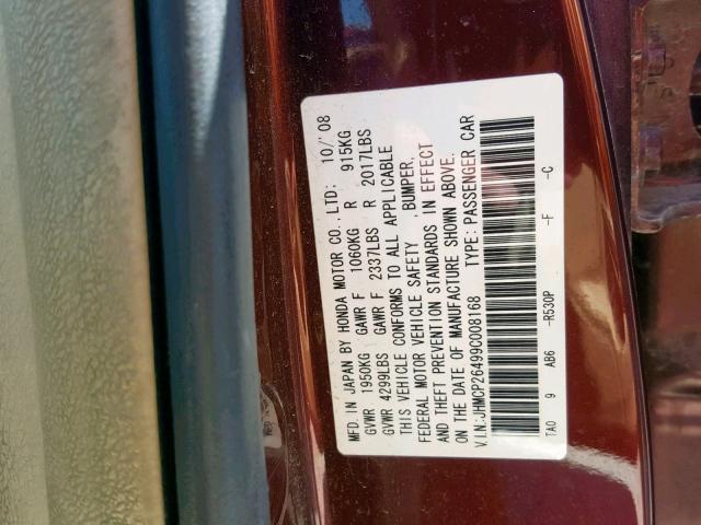 JHMCP26499C008168 - 2009 HONDA ACCORD LXP MAROON photo 10