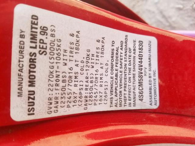 4S6CM58V4V4401830 - 1997 HONDA PASSPORT E 红色 照片 10