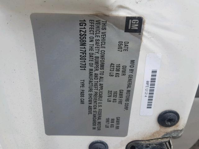 1G1ZS58N17F301701 - 2007 CHEVROLET MALIBU LS 白色 照片 10