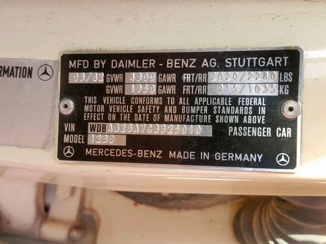 WDBAB23A7CB325010 - 1982 MERCEDES-BENZ 240 D TAN photo 10