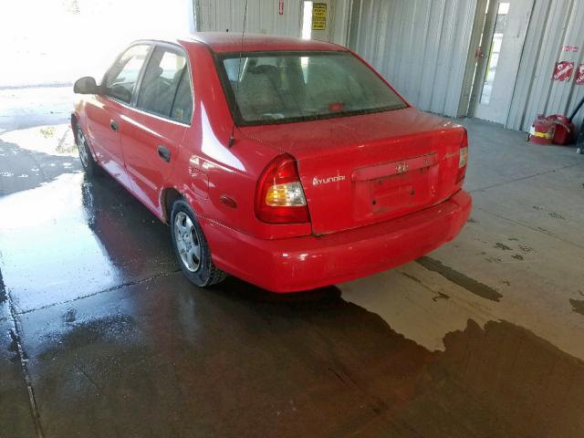 KMHCG45C32U369235 - 2002 HYUNDAI ACCENT GL RED photo 3