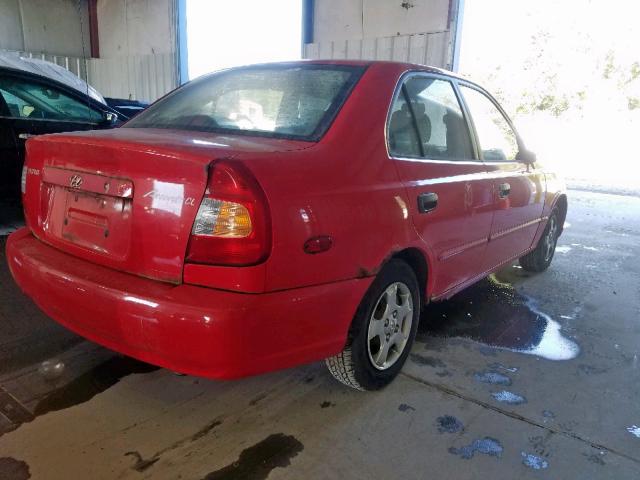 KMHCG45C32U369235 - 2002 HYUNDAI ACCENT GL RED photo 4