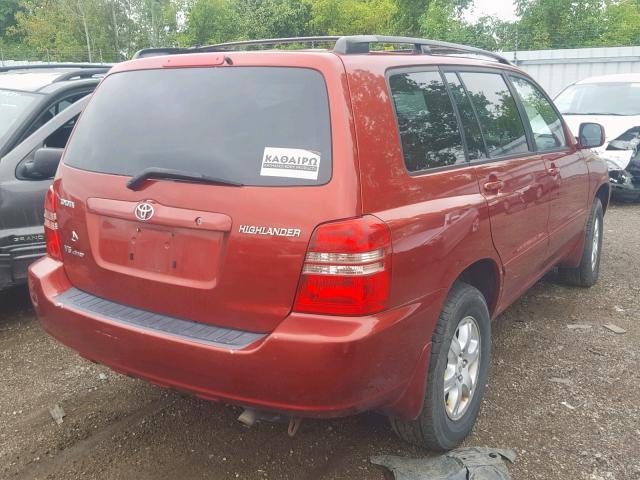 JTEHF21A320075195 - 2002 TOYOTA HIGHLANDER RED photo 4