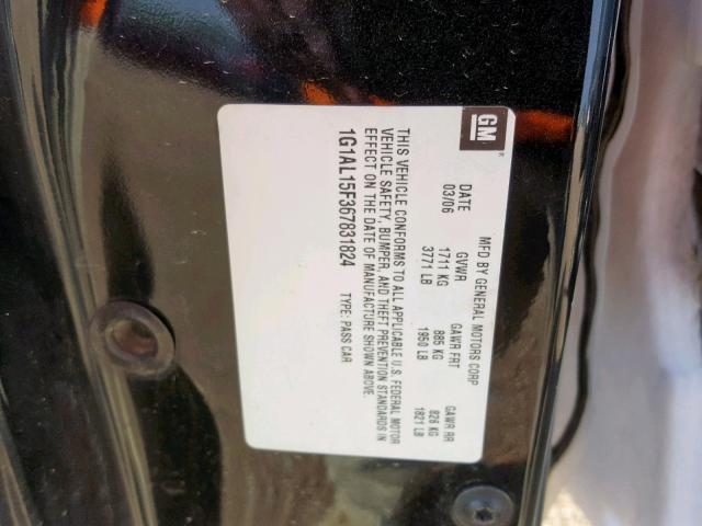 1G1AL15F367831824 - 2006 CHEVROLET COBALT LT BLACK photo 10