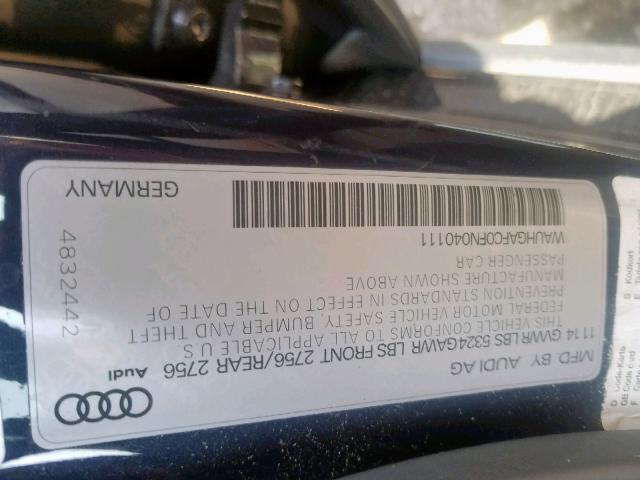 WAUHGAFC0FN040111 - 2015 AUDI A6 PRESTIG BLUE photo 10